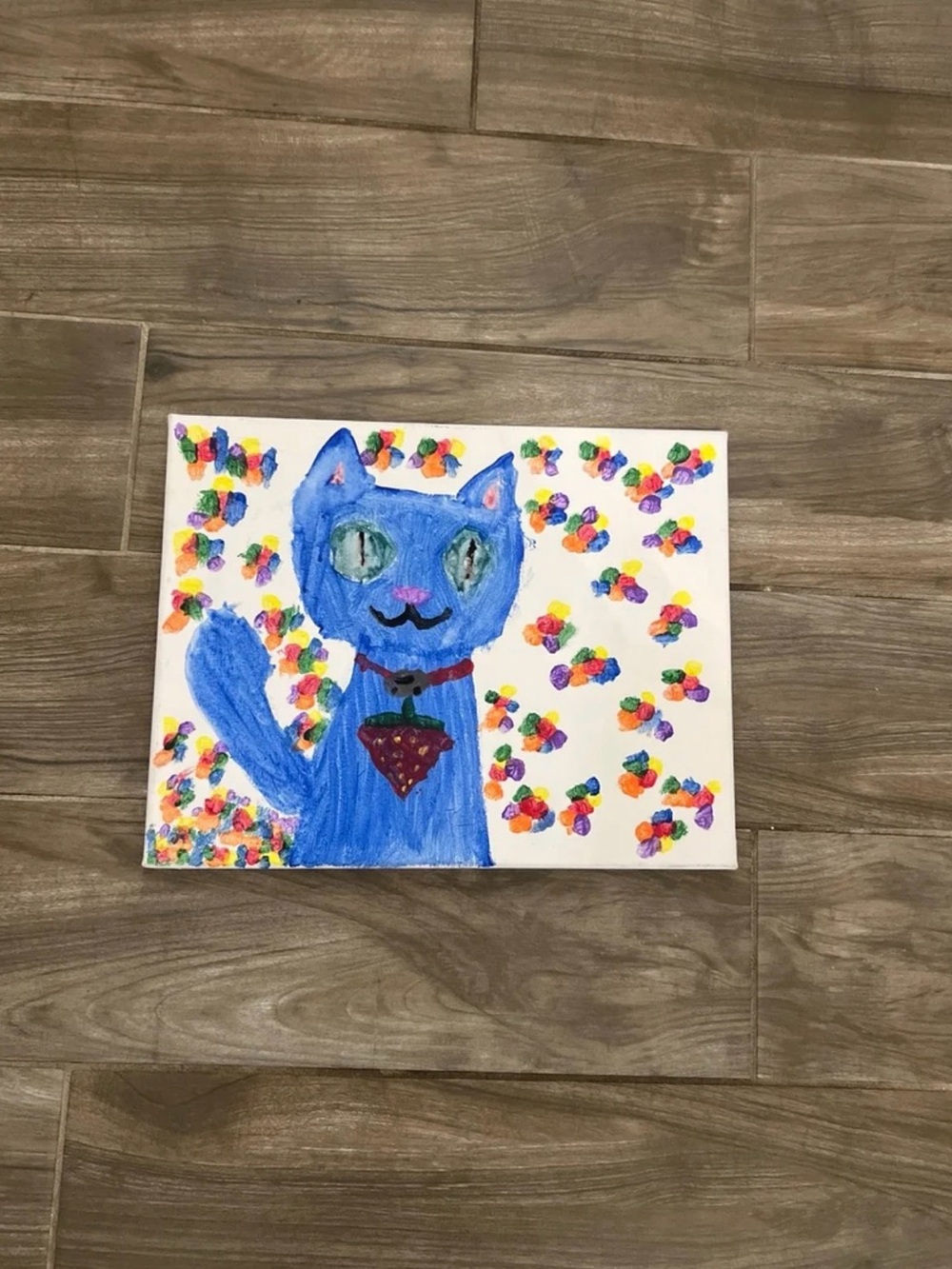 Handmade Blue Cat Canvas Art - Whimsical Home Accent